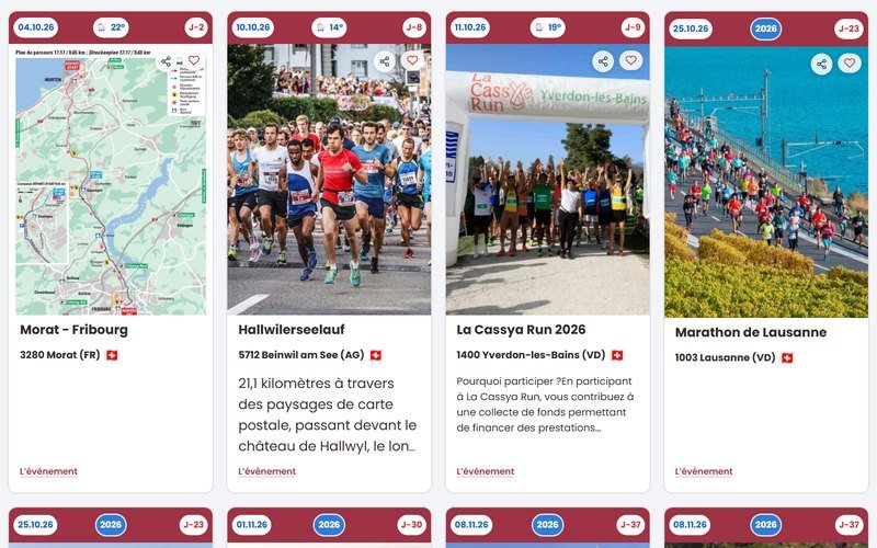 Démo Vigpro : agenda de courses à pied en vignettes